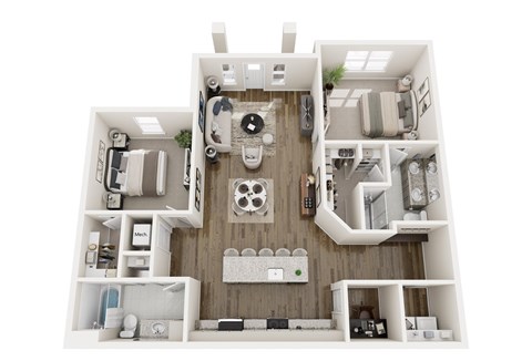 Floor plan for 2 beds, 2 baths, 1334 sqft